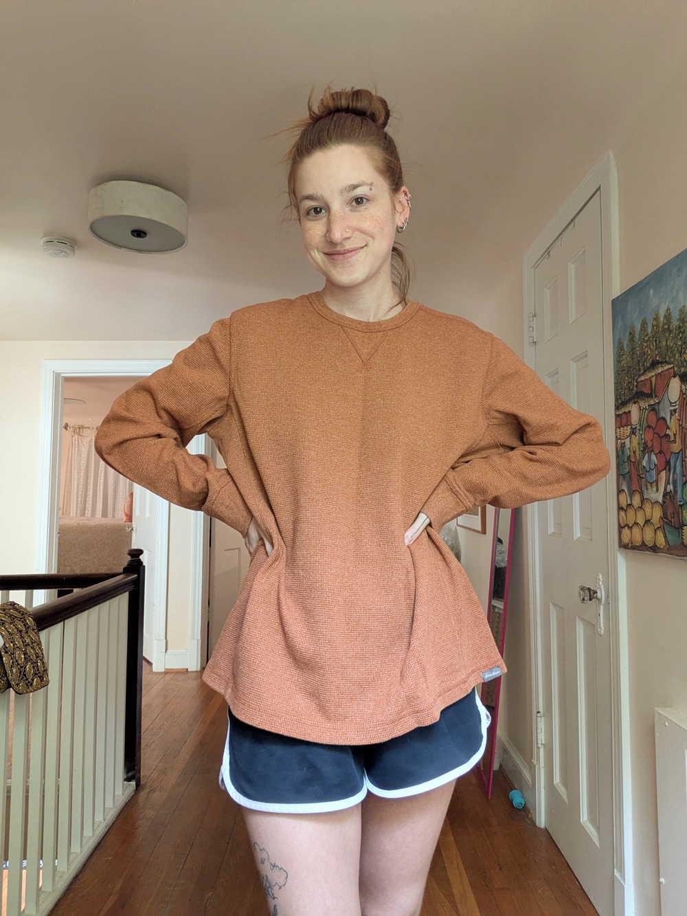 Eddie Bauer Orange Waffle Knit Long Sleeve Shirt